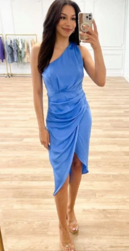 DO+BE Blue Asymmetrical One Shoulder Cocktail Dress - Image 2