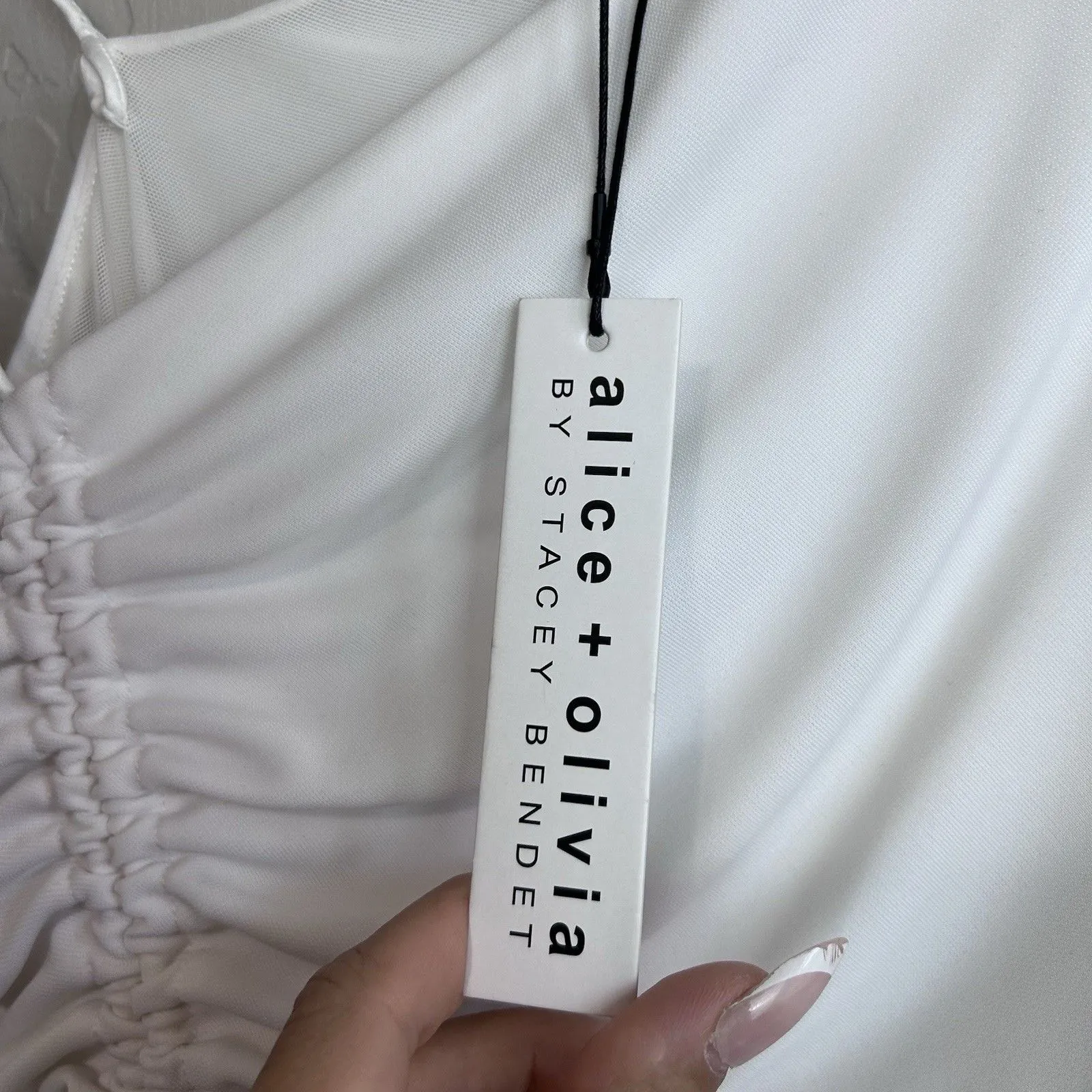 Alice + Olivia Dress Womens 12 White Midi One Shoulder Ruched Bodycon Cocktail - Image 8