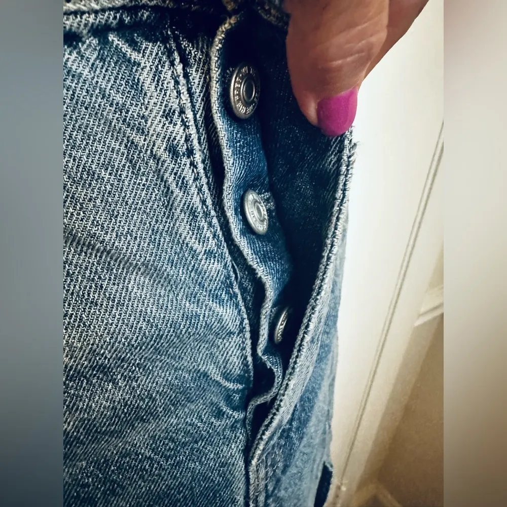 Free People We The Free Denim Distressed Pencil Skirt With Slit Button Fly Sz 29 - Image 5