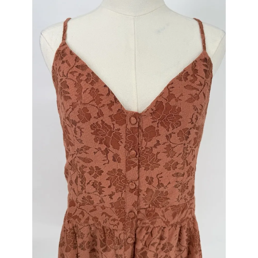 Molly Bracken Women's Large Orange Lace Button Down Sleveless Mini Dress Western - Image 6