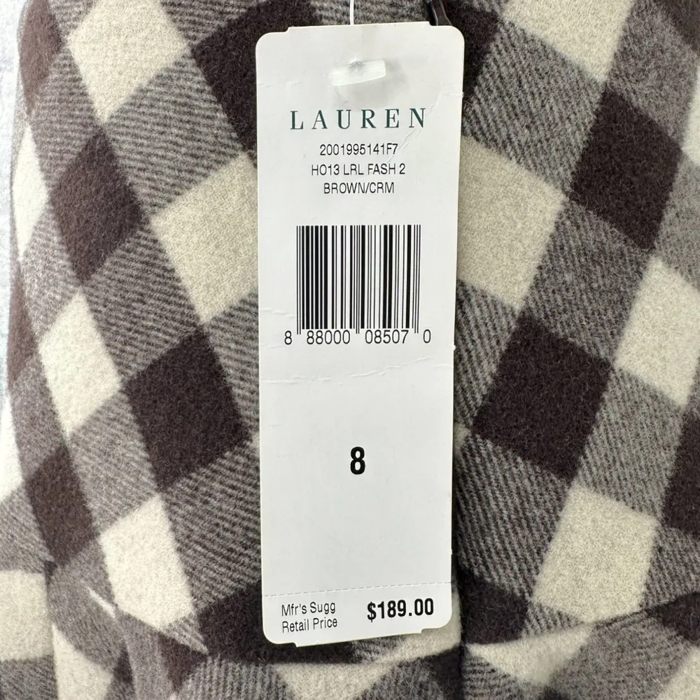 Lauren Ralph Lauren | NWT Sz 8 Brown Cream Plaid Wool A-Line Flared Skater Skirt - Image 7