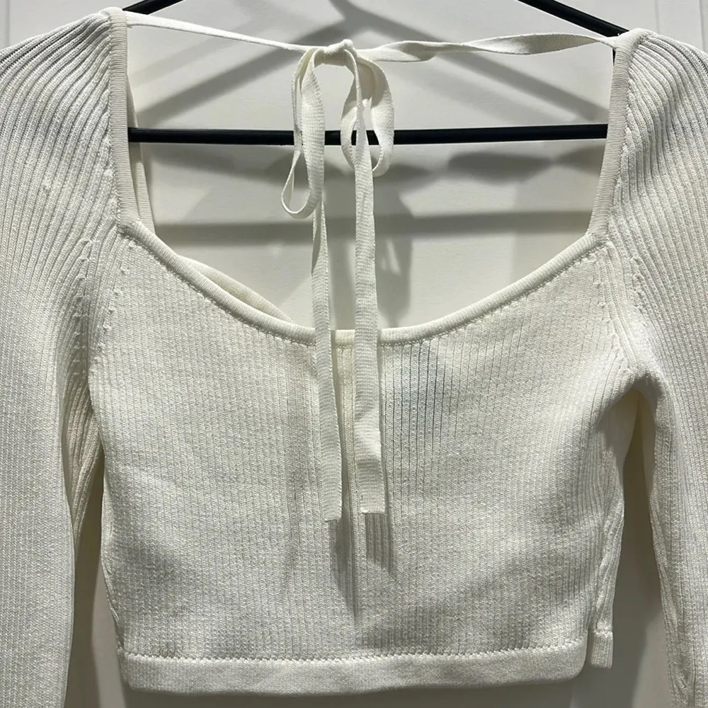Revolve Significant Other Dacia Knit Long Sleeve Cropped Top in Cream Sz 4 White - Image 9