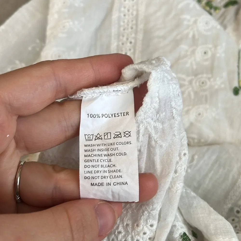 Embroidered Floral Eyelet Blouse White Size XS - Image 6