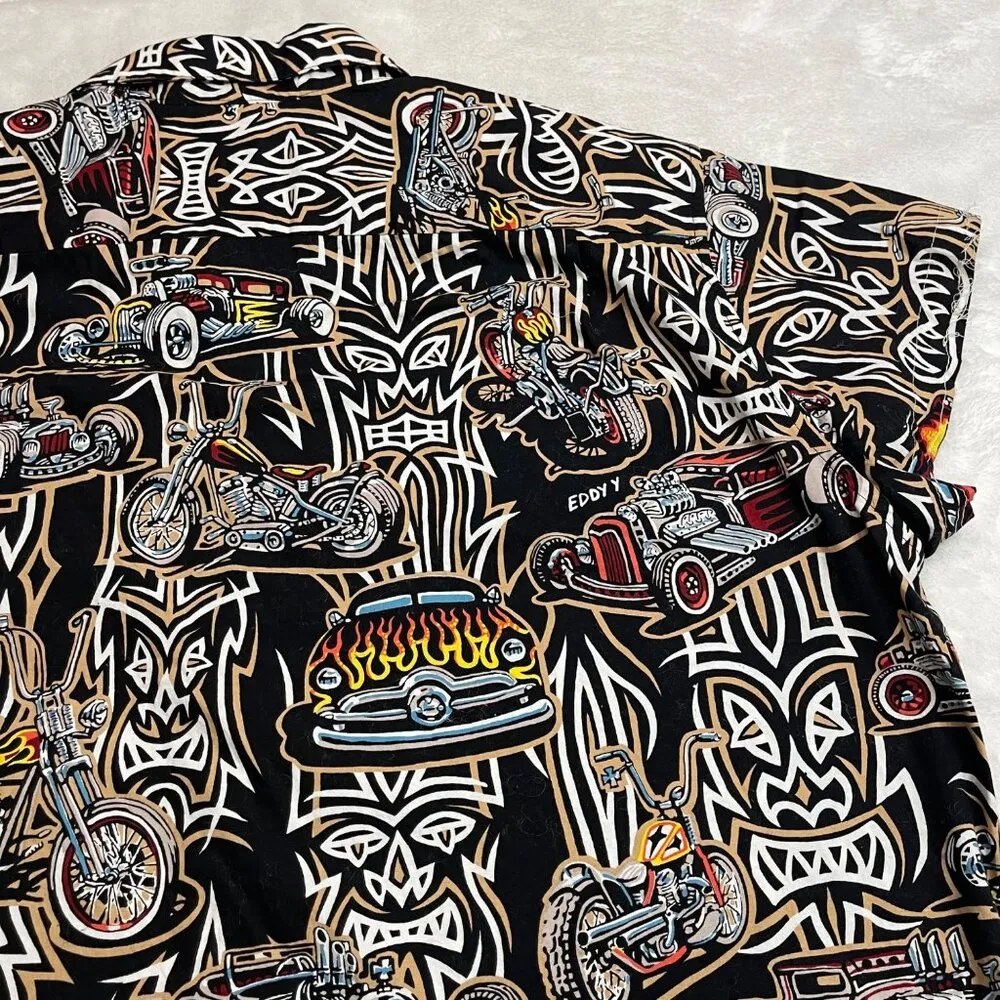 Art Of Eddy Y by Reyn Spooner Hawaiian Shirt THIS HAS BEEN REWORKED! Please Read Black Size L - Image 6