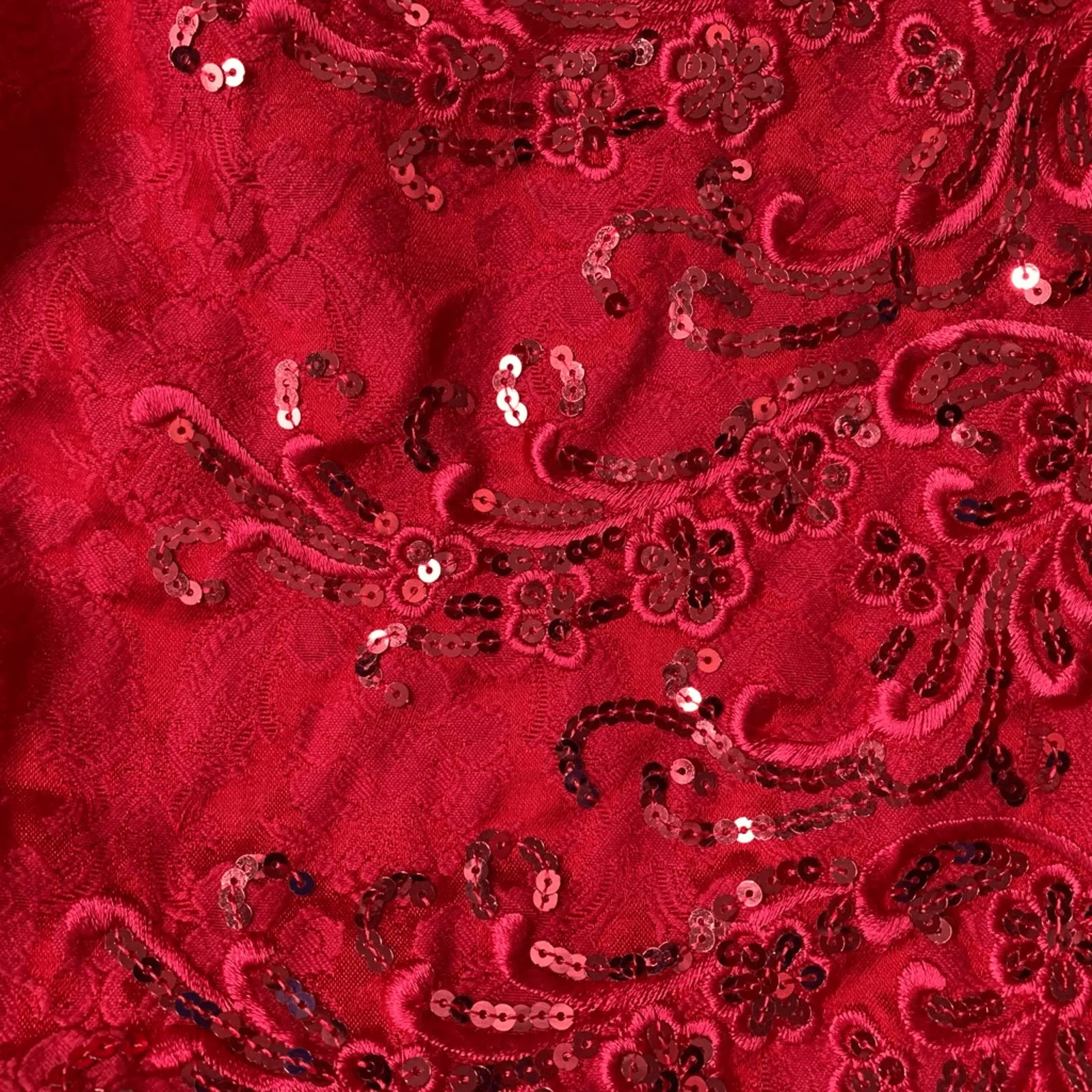 Vintage 80s Zum Zum Red Lace Floral Metallic Sequin Strapless Cocktail Dress Size XS - Image 10