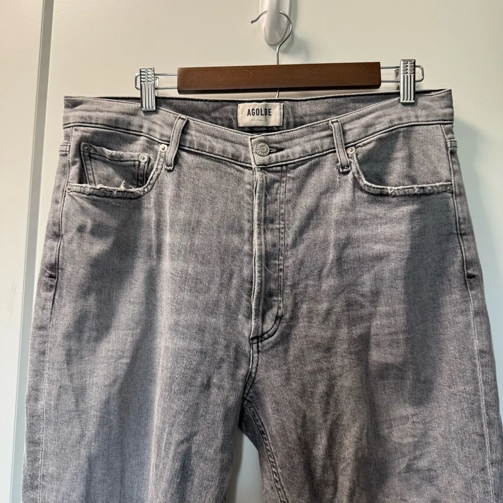 Agolde Nico Hi Rise Slim Fit Jean Grey Button Fly Cutoff Hem 100% Cotton‎ 31 - Image 5