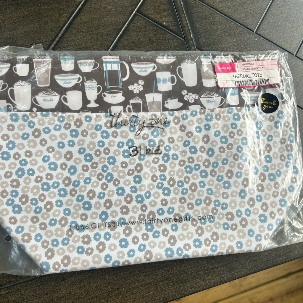 Thirty One New deadstock thermal tote lunch coffee and tea novelty print retro Blue - Image 8