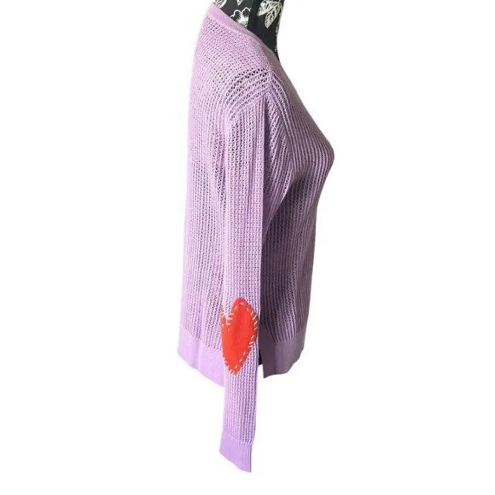 Kerri Rosenthal  Anthropologie Sweater RARE Heart Patches Lavender Small - Image 2