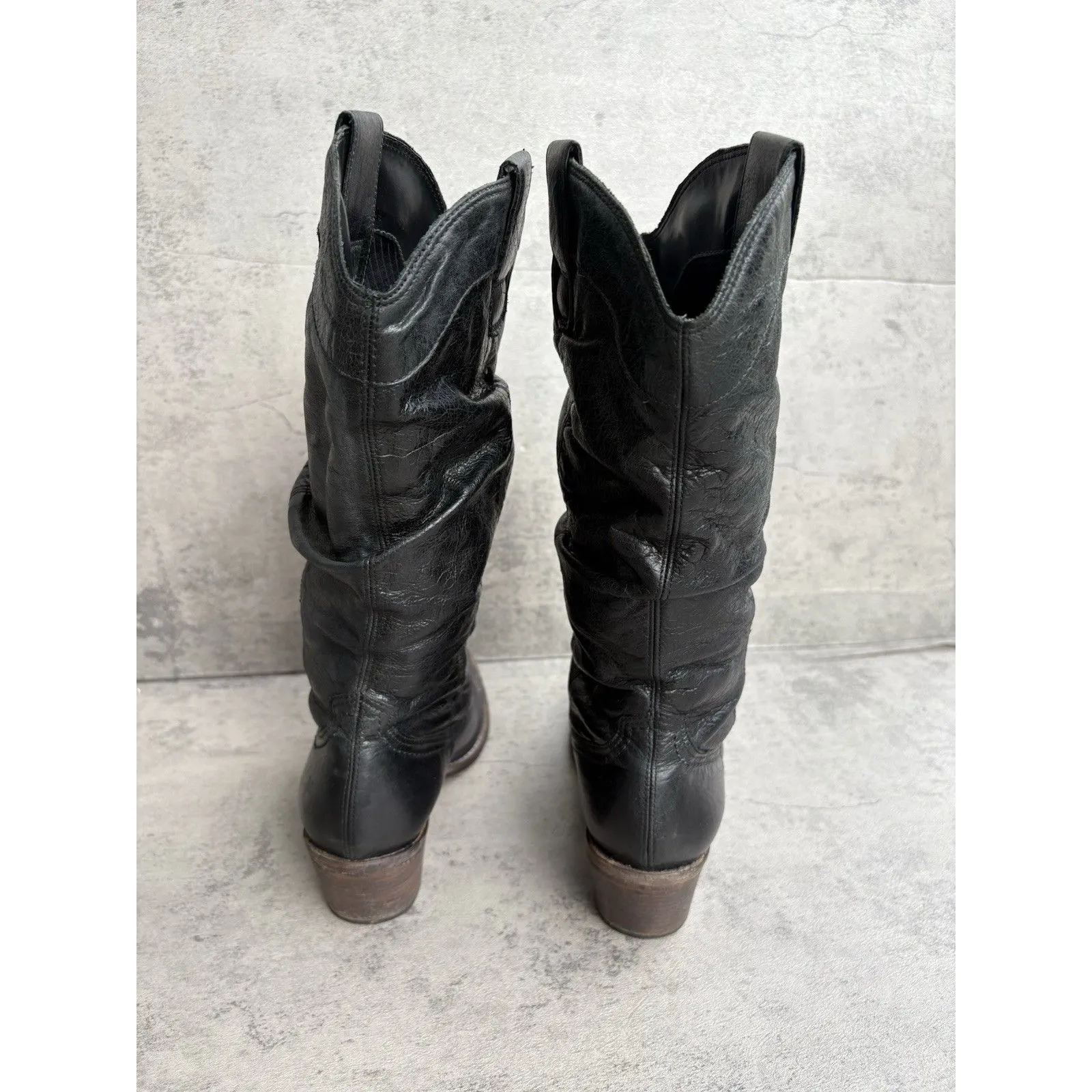 VTG Cathy Jean Black Leather Cowgirl Slouchy Western Cowboy Boots Women’s 7 - Image 3