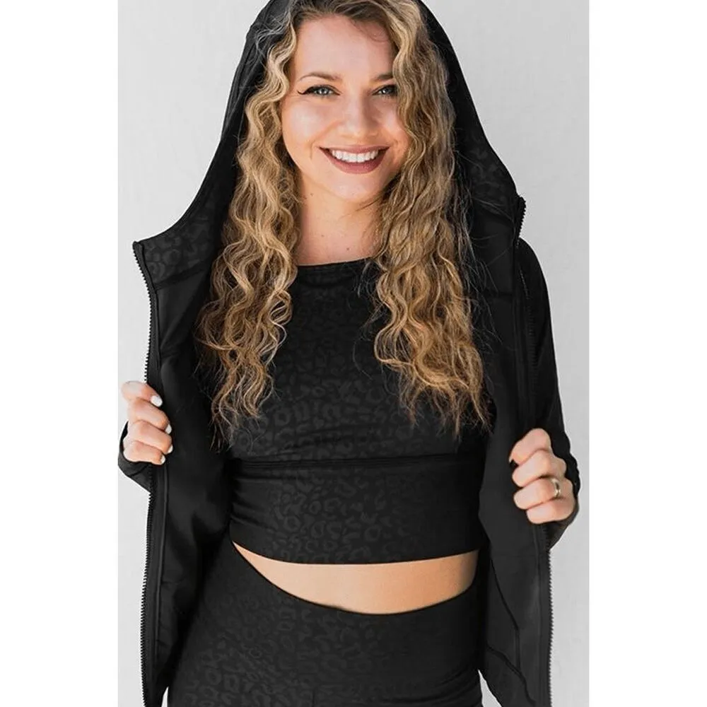 Celestial Bodiez NWOT Power Zip Hoodie in Black Panther Animal Print Size Medium - Image 8