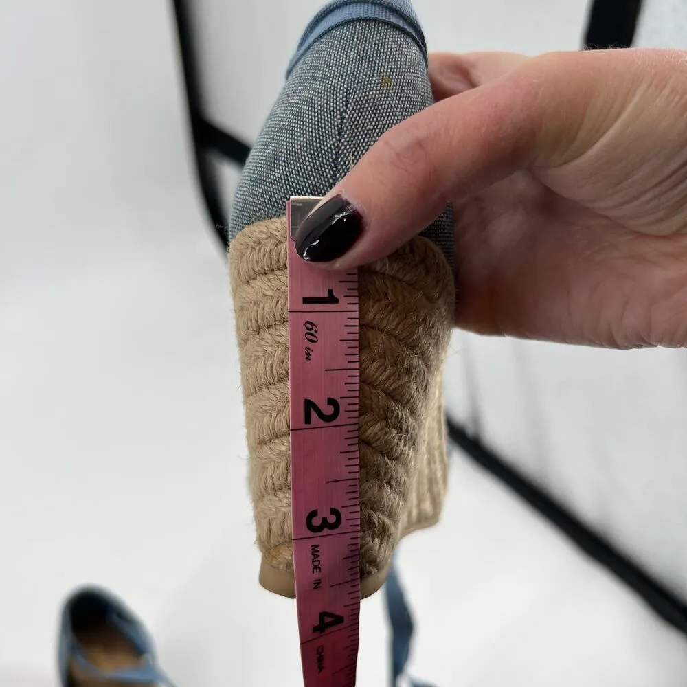 Old Navy Womens Sz 8 Blue Chambray Espadrille Wedge Heels Shoes Ribbon Ankle Tie - Image 4