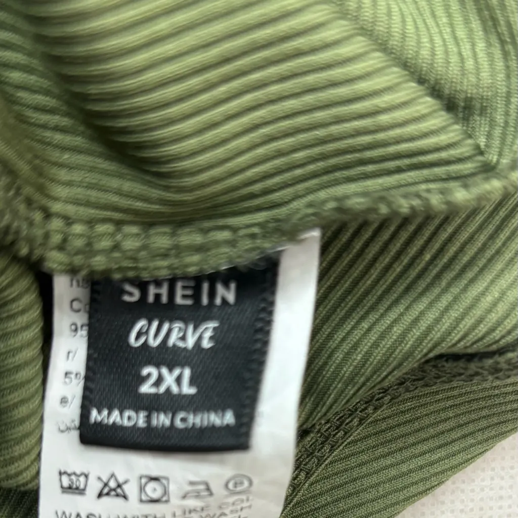 SHEIN Curve 2X Ribbed Long Sleeved Hoodie Maxi Dress in Olive - Image 8