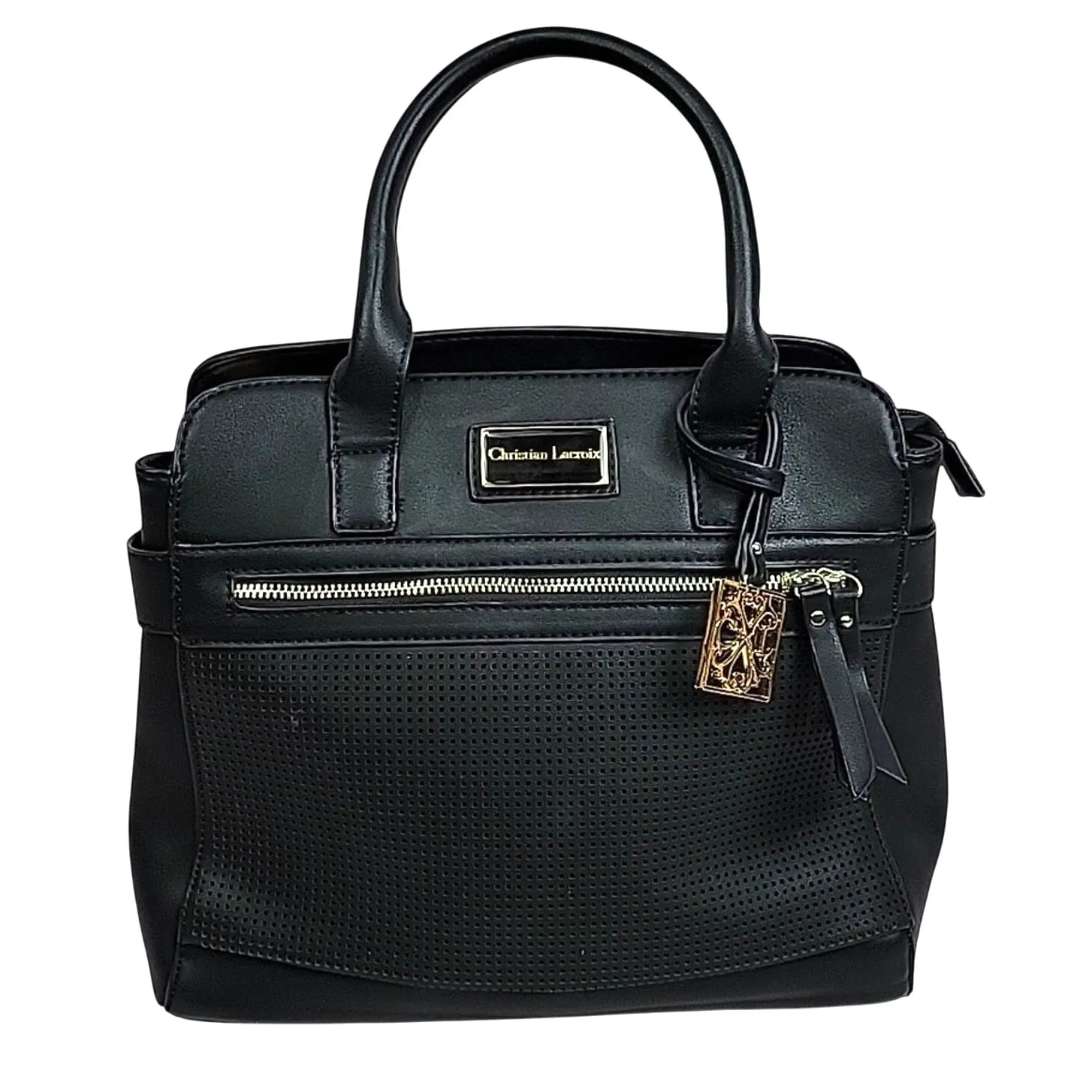 Christian Lacroix Black Double Handle Vegan Leather Luxe Medicine Doctor Purse - Image 2