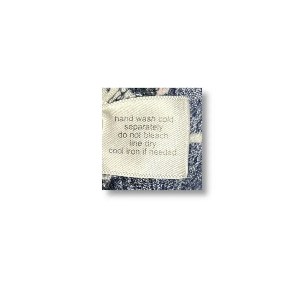 Lane Bryant Navy Floral Crinkle Crepe Keyhole Boho Cottagecore Blouse Size 14/16 - Image 6