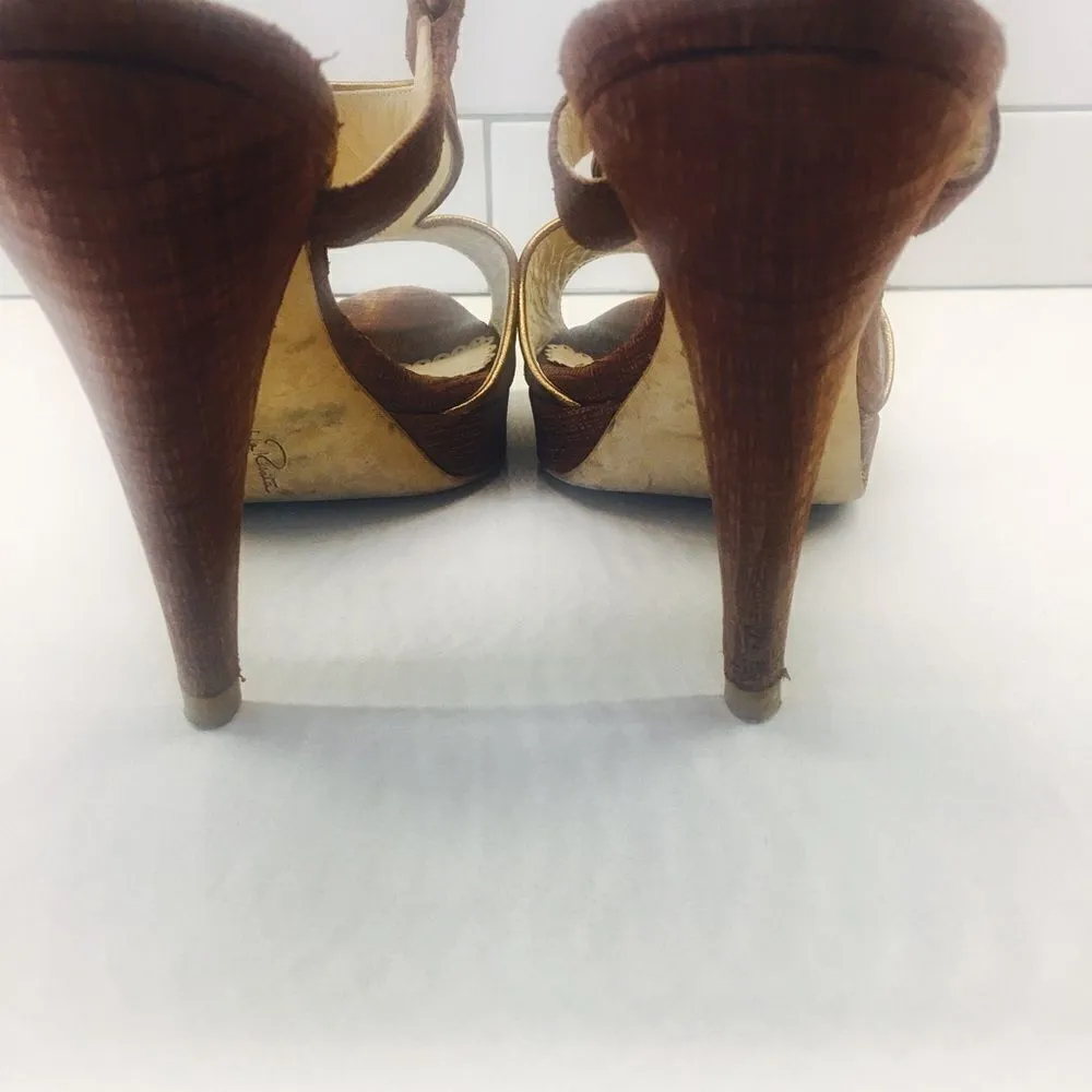 Oscar de la Renta Brown Leather Slingback Heels Size 6.5 (EU 37) - Image 5
