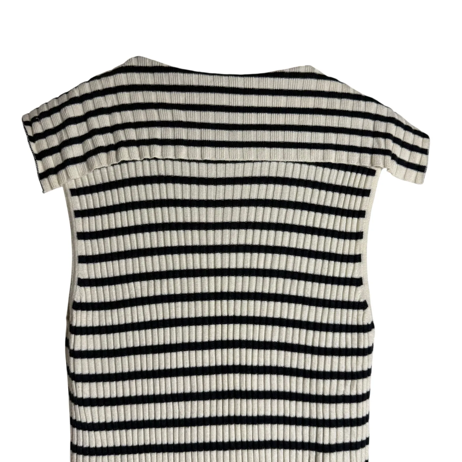 Rixo Antibes Navy White Striped Ribbed Knit Collared Sleeveless Midi Dress M Blue Size M - Image 12