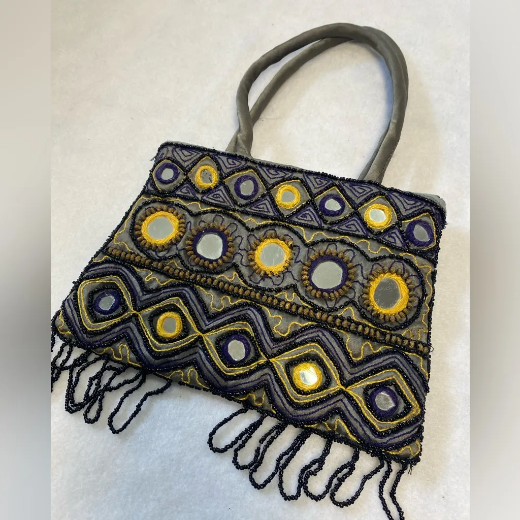 Vintage 90s mirrored beaded handbag grunge emo mini casual indie boho purse - Image 7