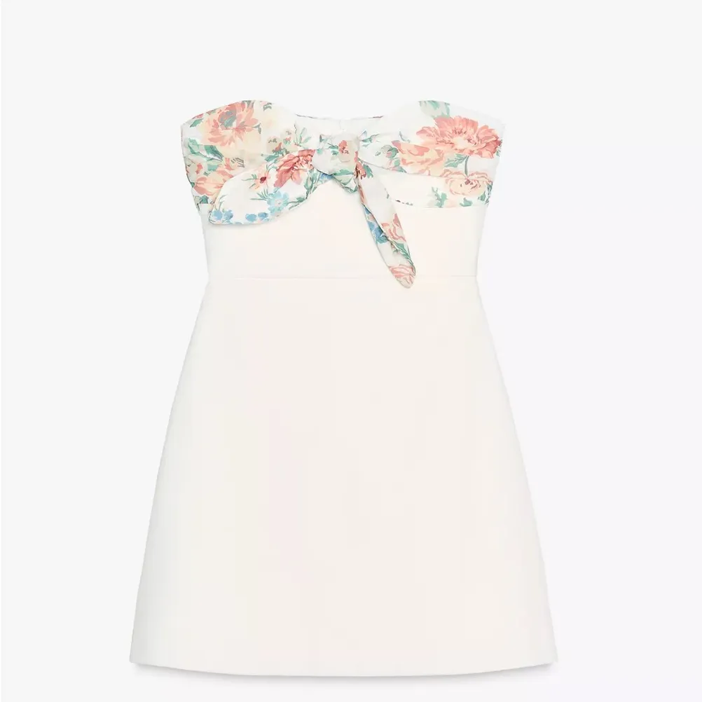 ZARA Floral White Strapless Dress - Image 10