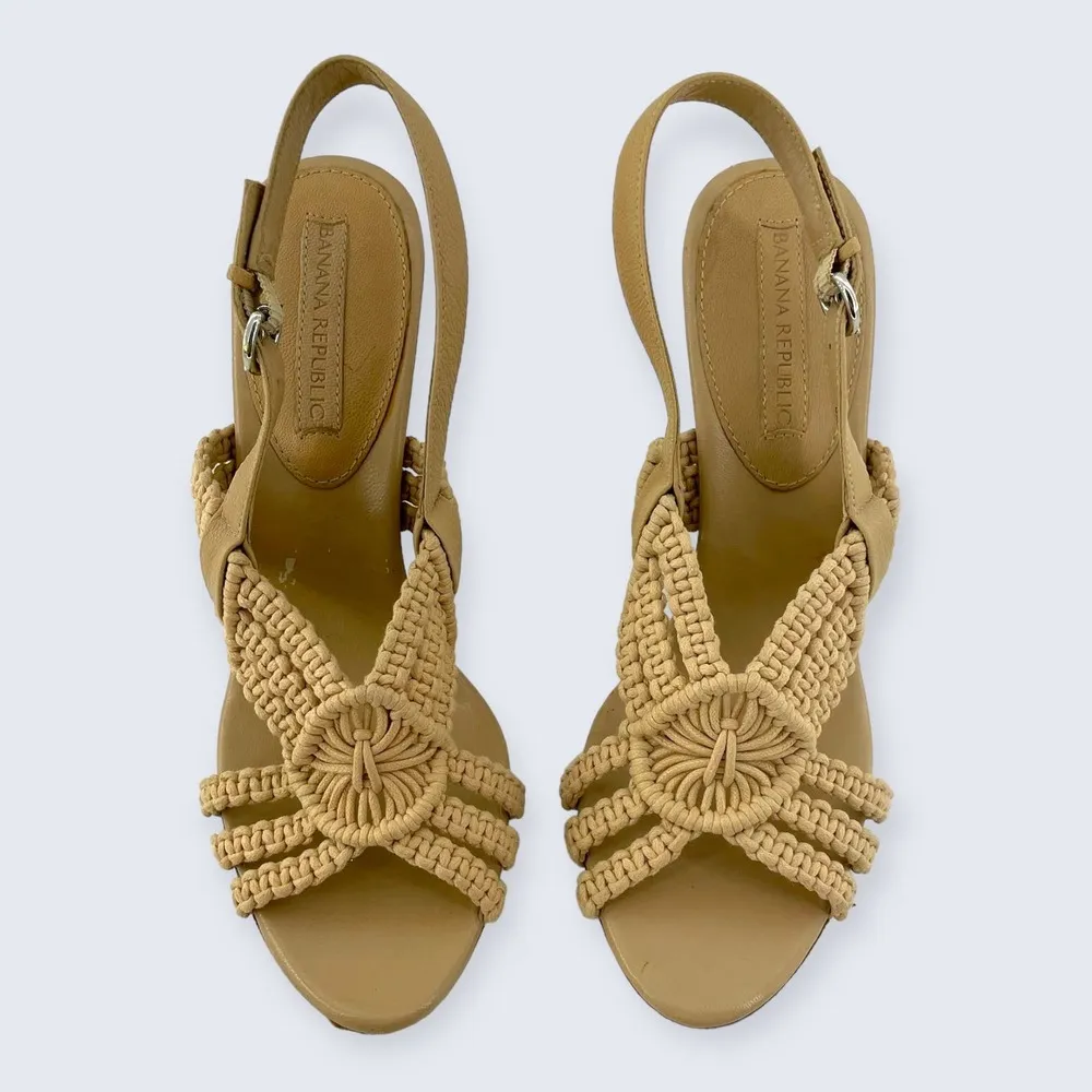 Banana Republic Reese Woven Macramé Strappy 4.25" Stacked Cone Heel Sandal 8 - Image 3