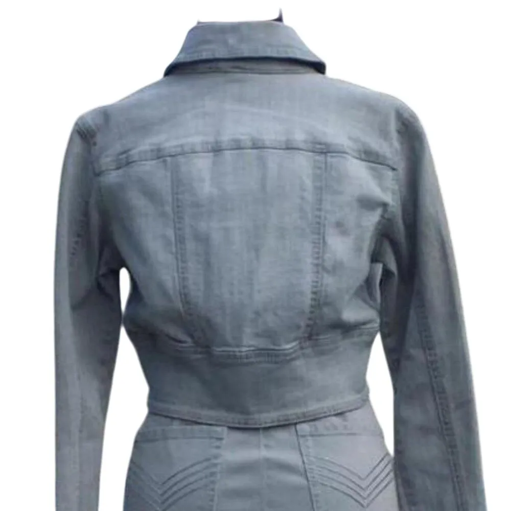 Cache Blue Gray Denim Jacket Top New Front Button Stretch $118 NWT - Image 4