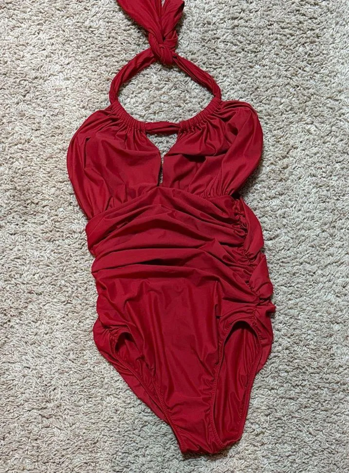 Ruched Adjustable Halter One Piece Swimsuit - Image 3