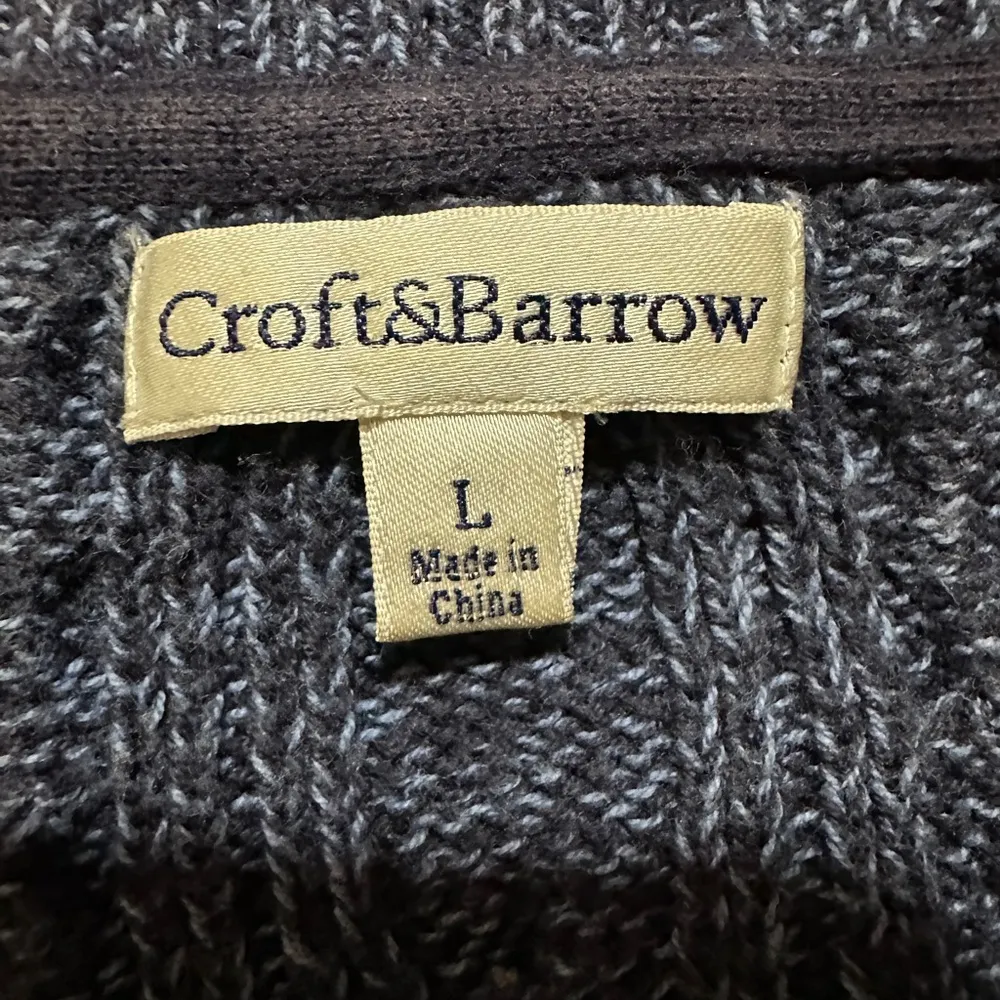 Croft & Barrow Vintage Y2K Marbled Blue Cable Knit Vneck Cotton Sweater Large - Image 14