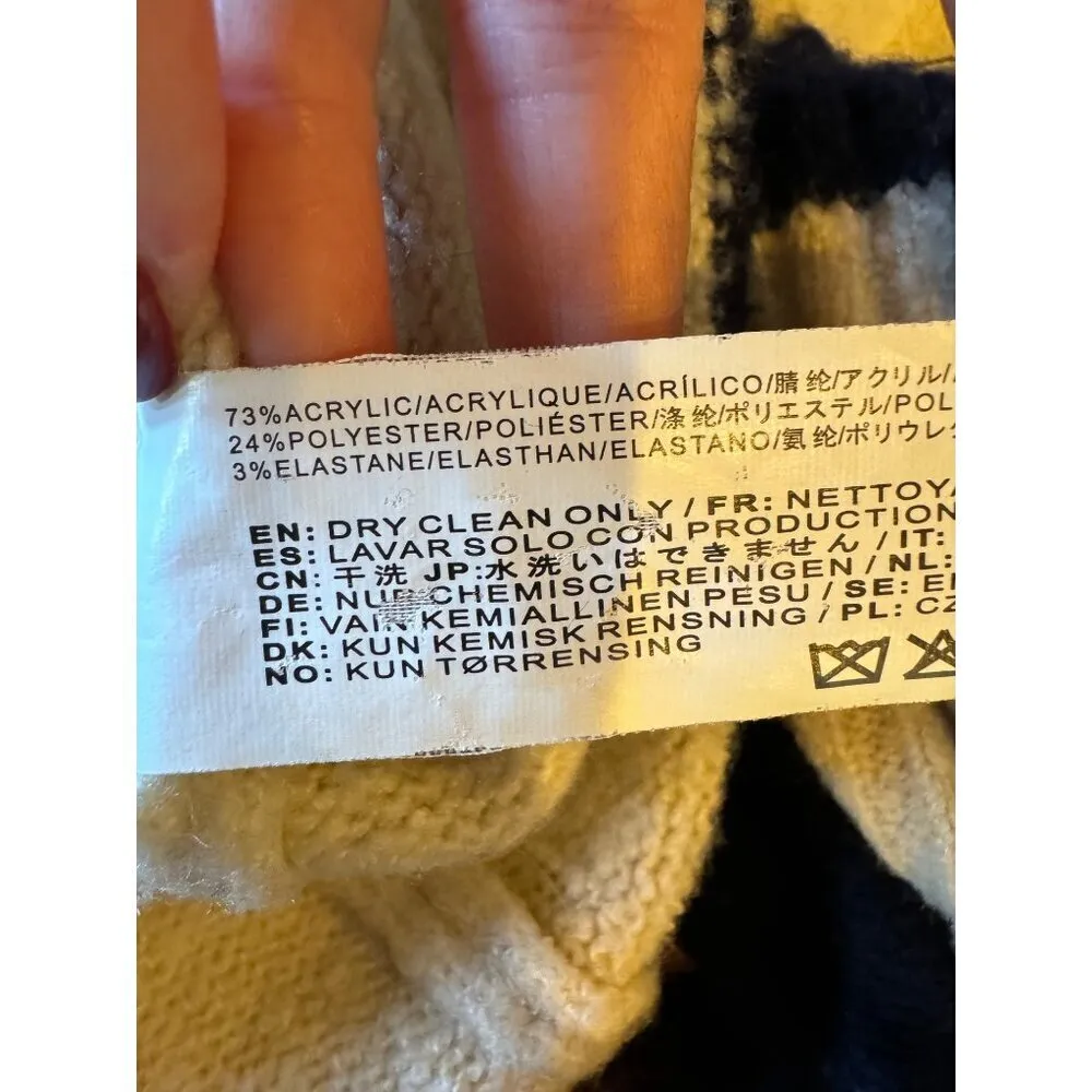 JOA Sweater Women Small Ivory Navy Blue‎ Trim Knit Hi Low Tie Sleeve Sweater - Image 10