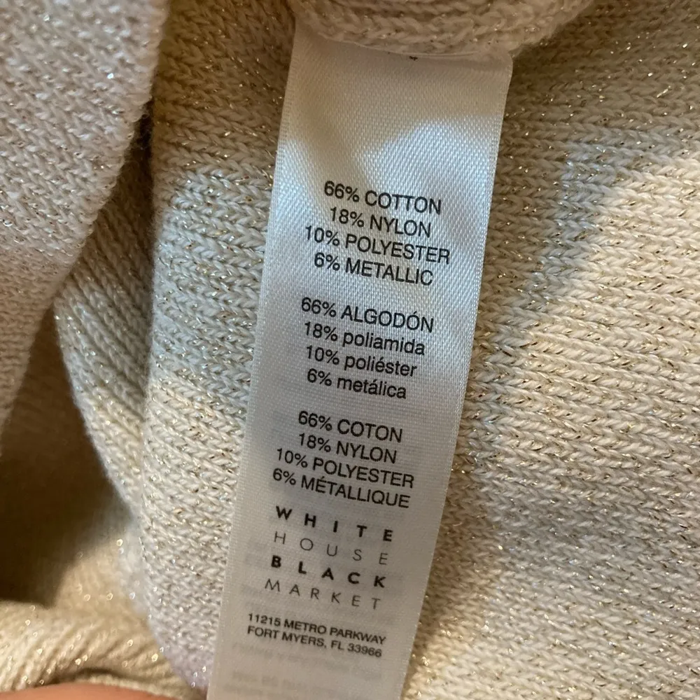 White House Black Market Metallic Gold & Cream Off Shoulder Ruffle Blouse S/M - Image 2