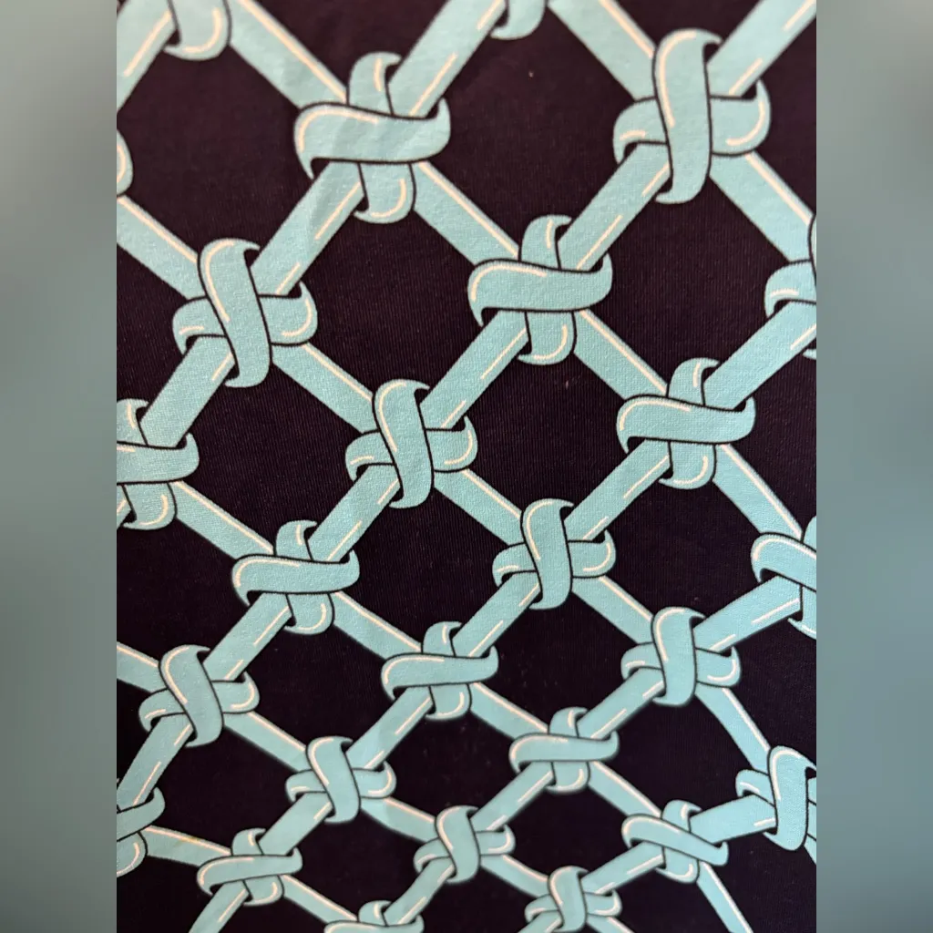 Lulu B Travel Dress Sz L Ruffle V Neck Navy Teal Print Golf Stretch Sleeveless Blue Size L - Image 6