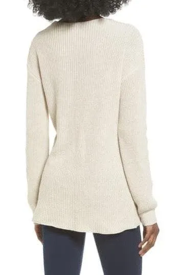 V-Neck Sweater Oatmeal Beige Size Small - Image 2