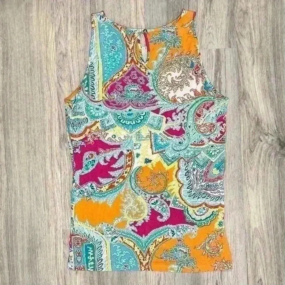 Lauren Ralph Lauren Blue Colorful Paisley Shirt Sleeveless Tank Top Size M - Image 5