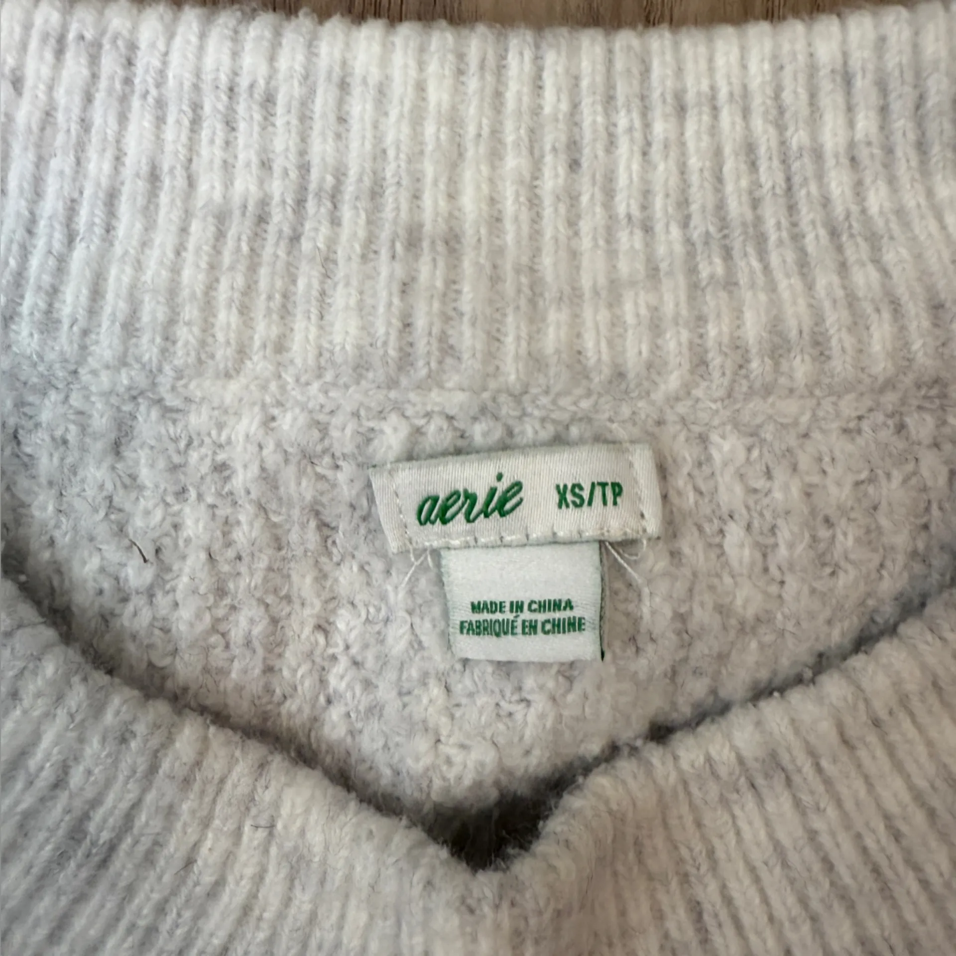 Aerie Waffle Knit Oversized Light Grey Sweater Size XS - Image 6