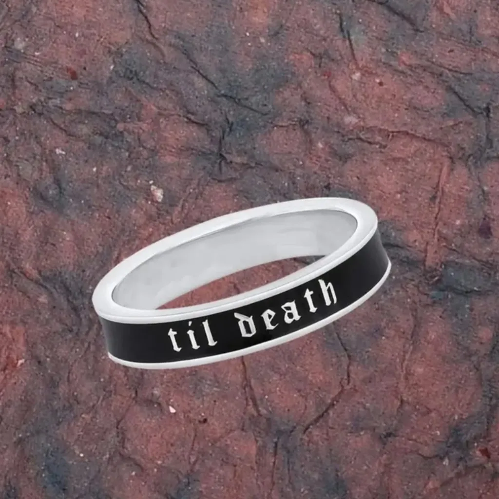 Til Death Black Enamel Band Ring Silver Tone Size 7 NWT - Image 4
