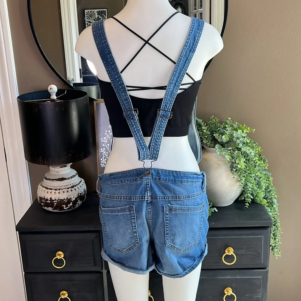 FREE PEOPLE Button-Front Denim Shortall Overalls Size 31 - Image 8