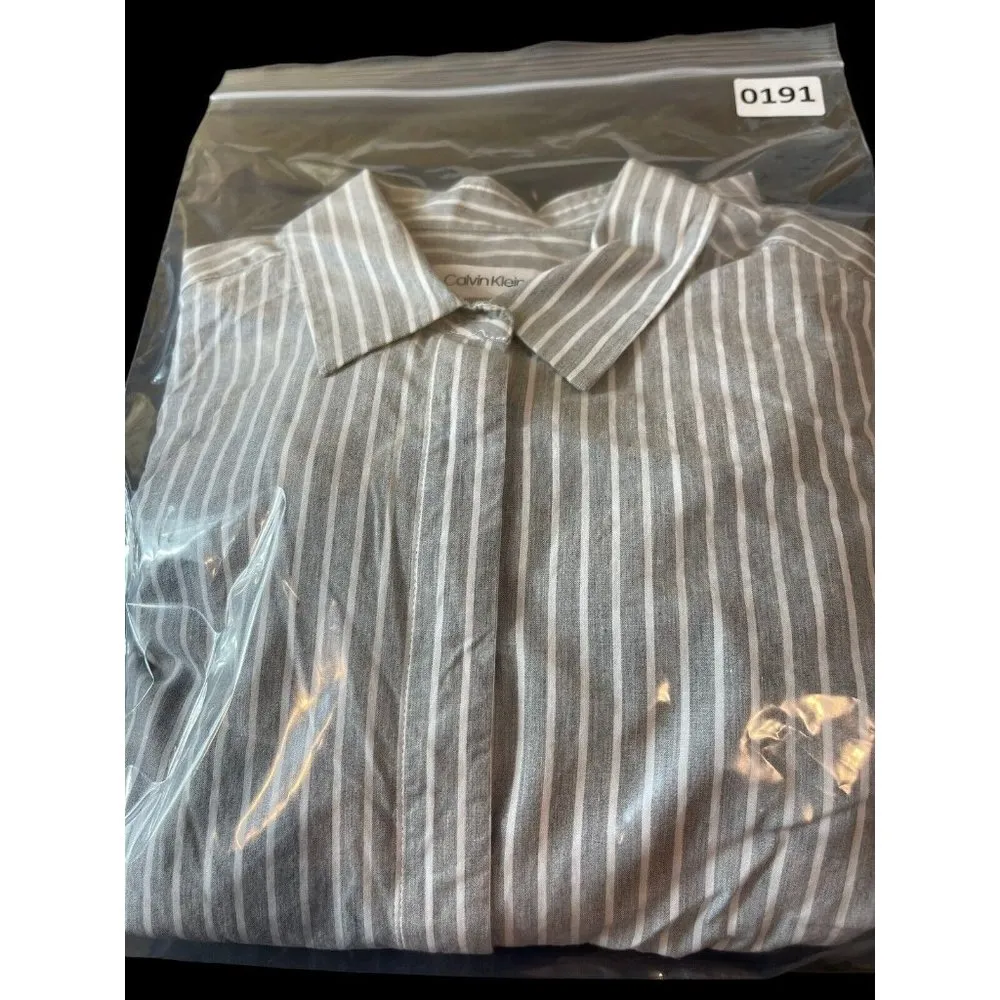 Calvin Klein Long Sleeve Button Up Dress Shirt Dress Sz 2 With Front Tie Waist - Image 13