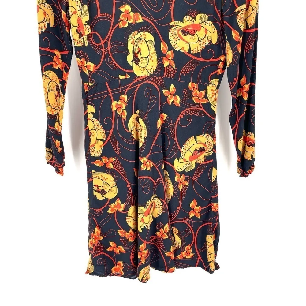 ZARA 70s High Neck Zip Long Sleeve Printed Flounce Tunic Short Stretch Dress - Image 6