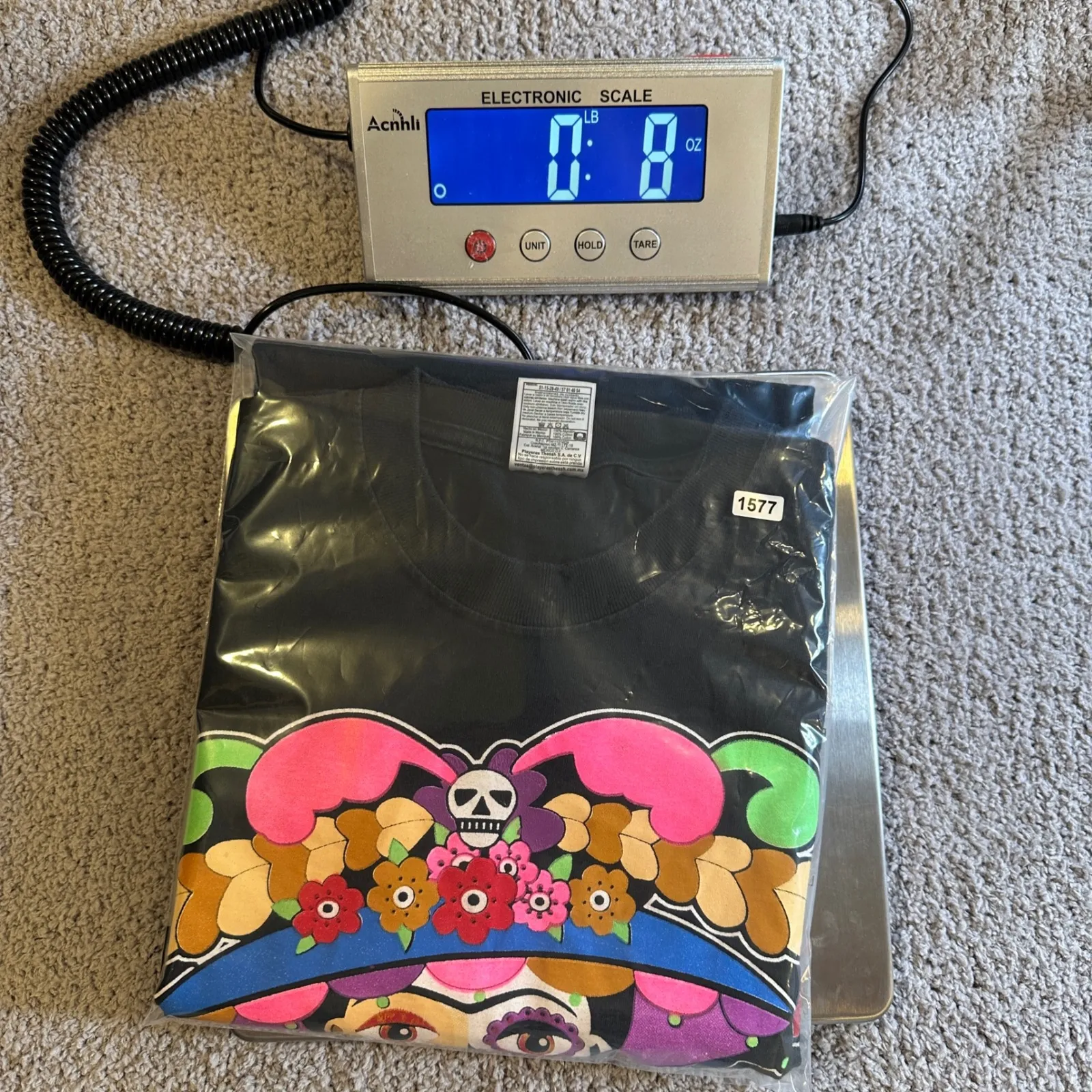 Frida Kahlo Inspired Skull Flowers Black T Shirt Womens Large Dia de Muertos Mex - Image 6