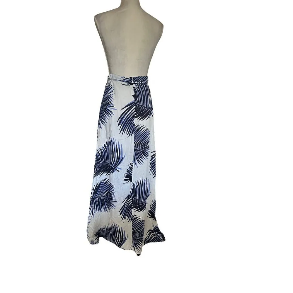 Womens Tropical Palm Print Maxi Skirt Drawstring Waist Size M Resort Wear Cruise Blue Size L - Image 9