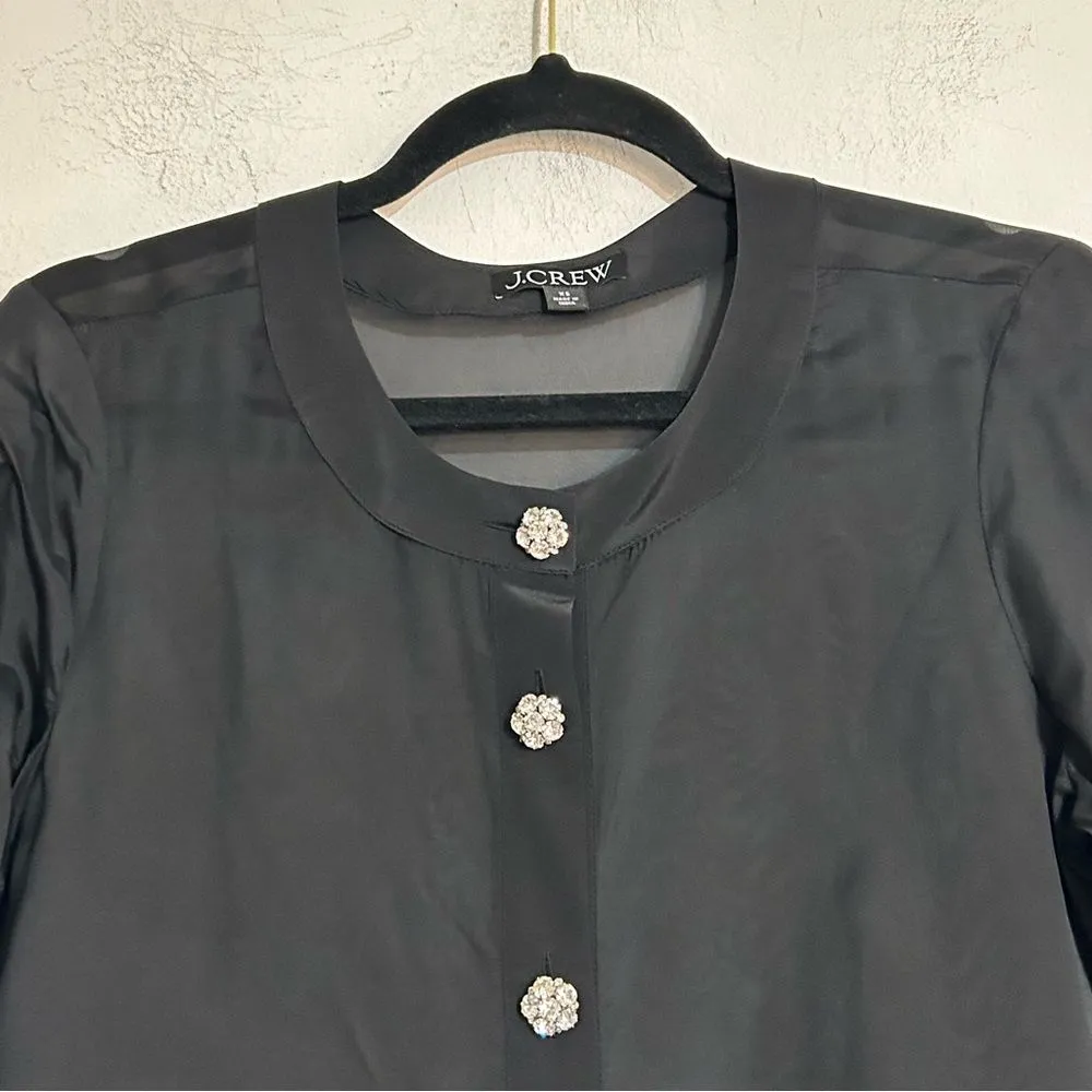 J. Crew Sheer Button-Up Shirt with Jewel Buttons in Black Organza Blend Size XS - Image 7