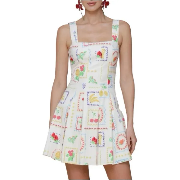 NWT Avec Les Filles Women's Cotton Fruit-Print Flared Mini Dress Women’s Size 14 - Image 2