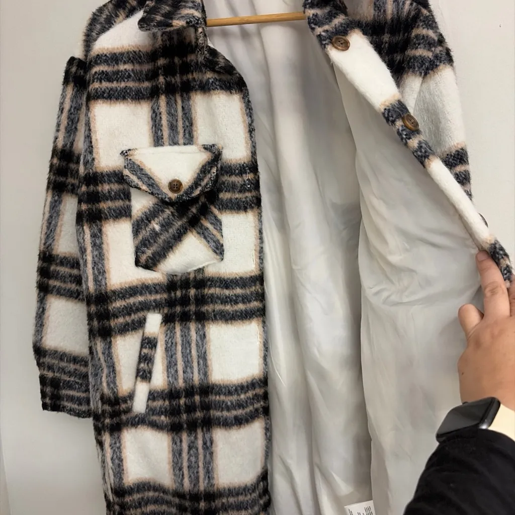 Madden NYC Womens Plaid Shacket Black/white/brown Size M Black Size M - Image 7