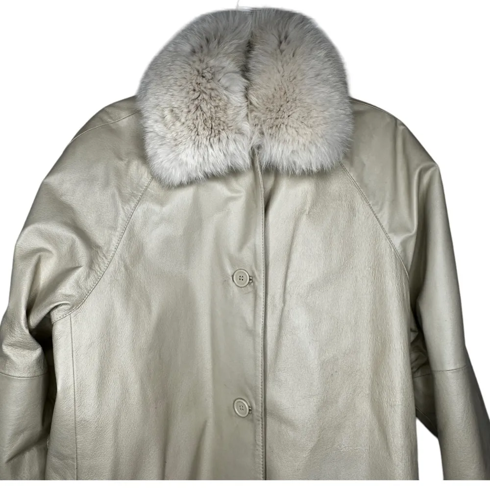 Vintage Brownstone Studio Leather Coat with Removable‎ Fox Fur Collar Size M - Image 2