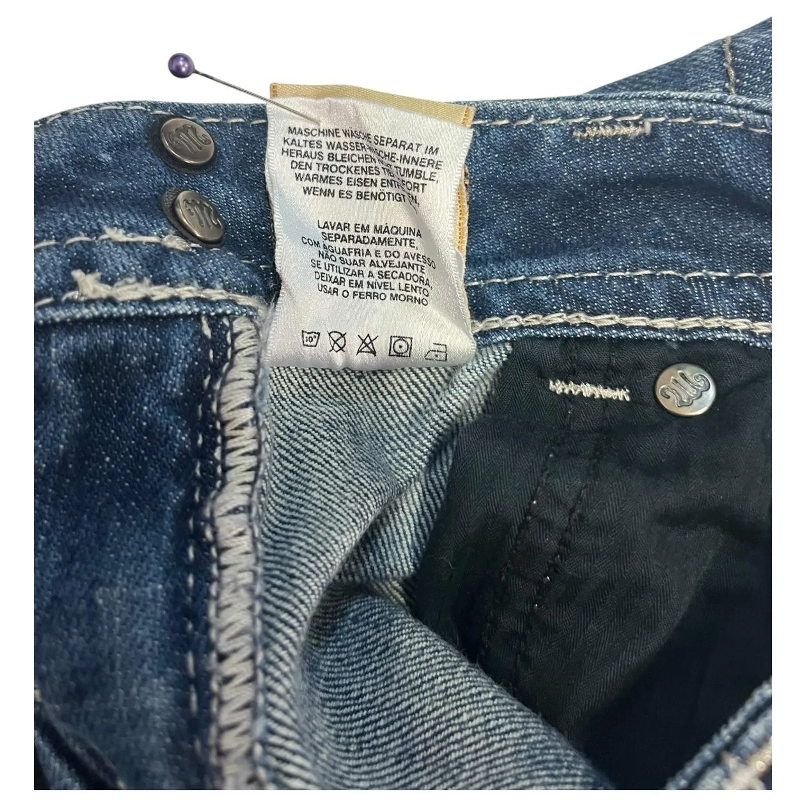 Miss Me Shorts Womens 28 Blue Denim Lace Rhinestone Embellished Medium Wash Jean - Image 12