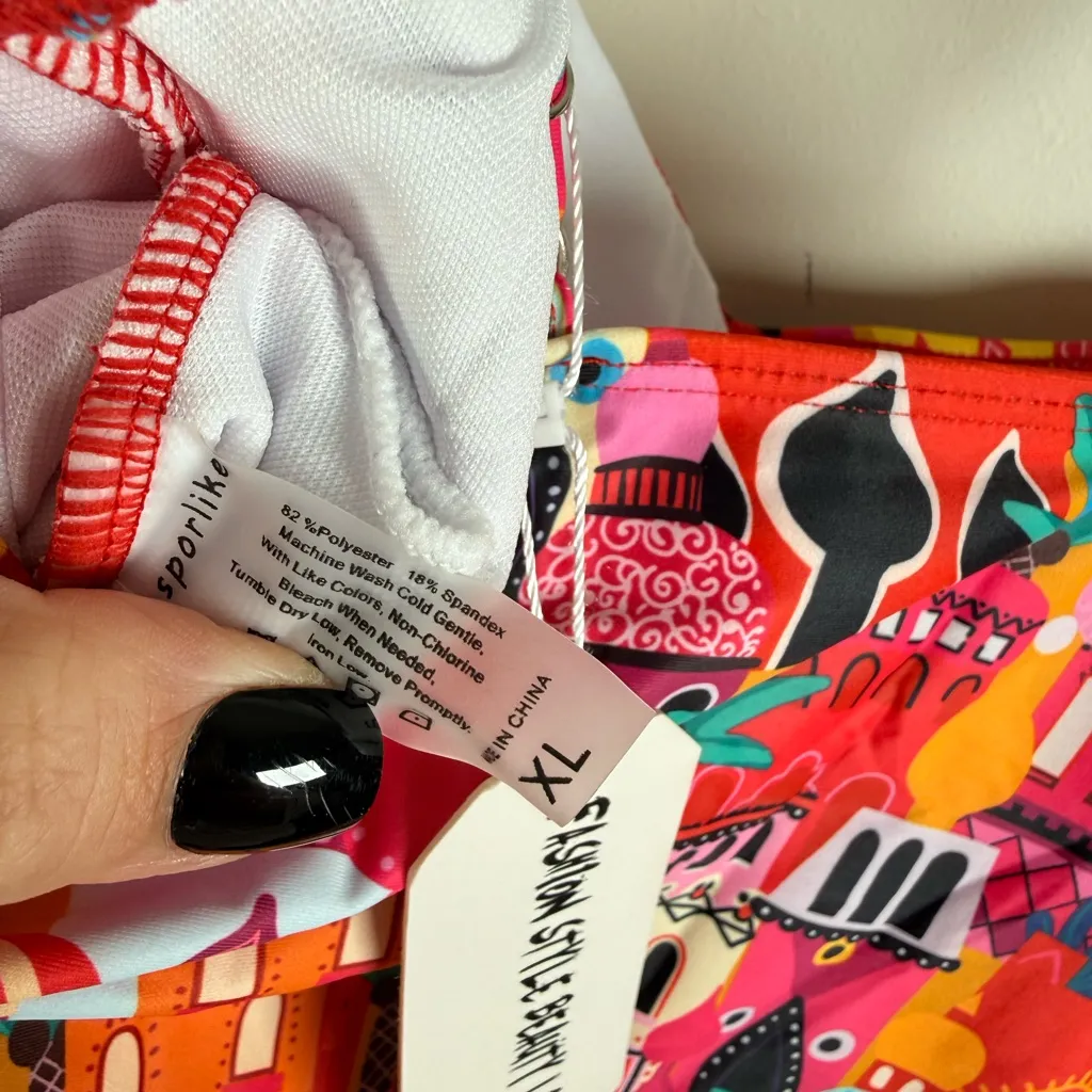 Sportlike Colorful Mediterranean Print One Piece Swimsuit Ruffle Straps Size XL - Image 8