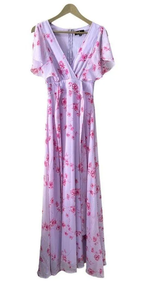 Lulu’s Dearly Loved Lavender Floral Print Flutter Sleeve Maxi Dress Pink Size XS - Image 8