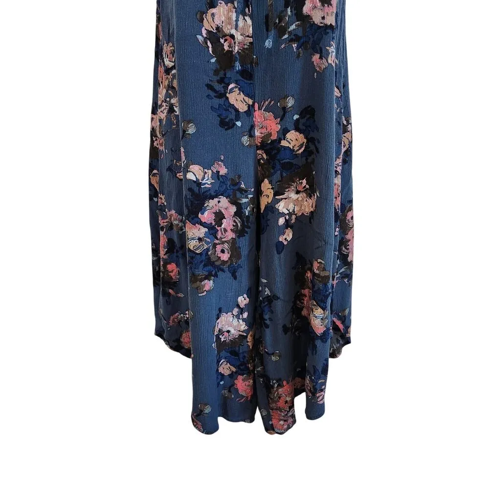 Audrey 3+1 Sleeveless Wide Leg Cropped Jumpsuit Tie Front Floral Blue Size Small - Image 3