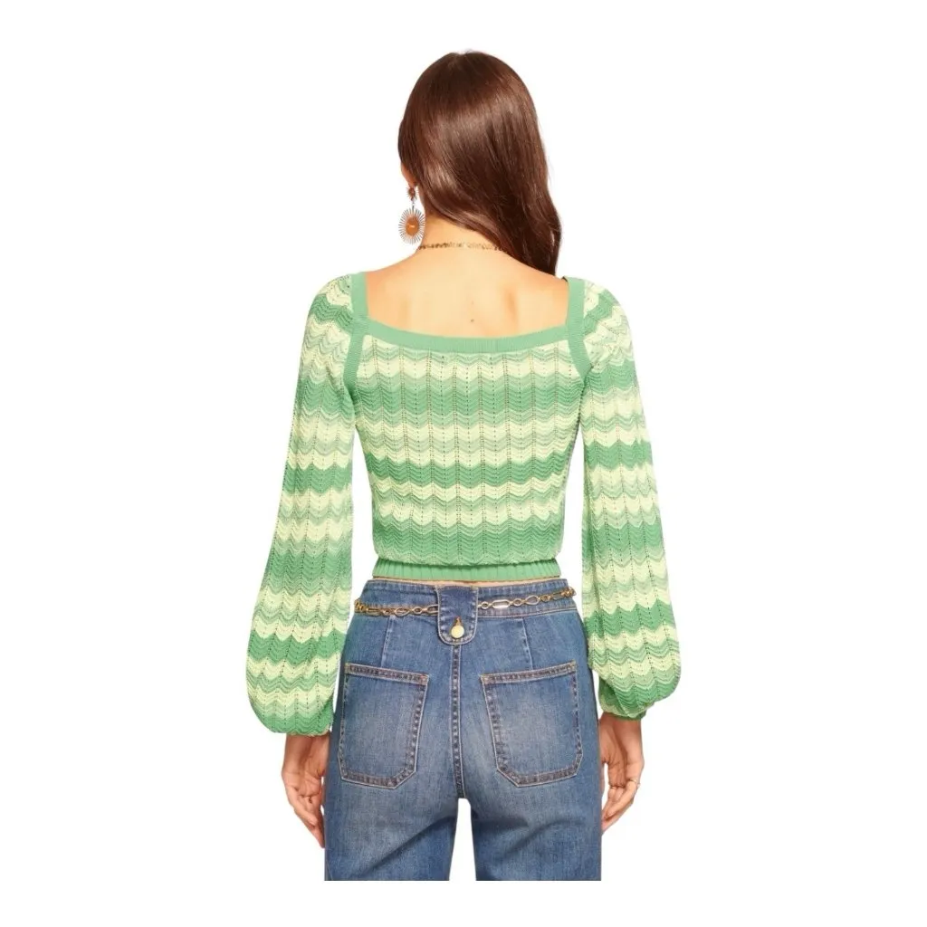 Ramy Brook Briar Cropped Sweater Size XL Green 100% Cotton Wave Knit Square Neck - Image 2