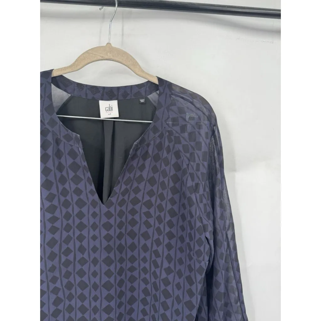 Cabi Harlequin Tunic Shift‎ Dress Purple Black Diamond Size Medium Preppy Casual - Image 8
