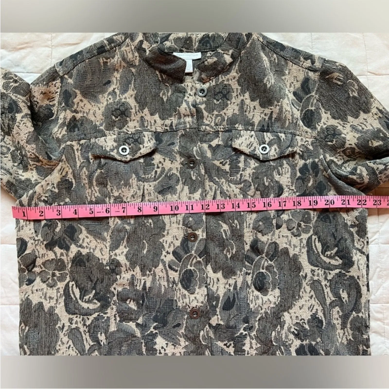 Charter Club Grey & Cream Floral Tapestry Coastal Grannycore Trucker Jacket - XL - Image 6