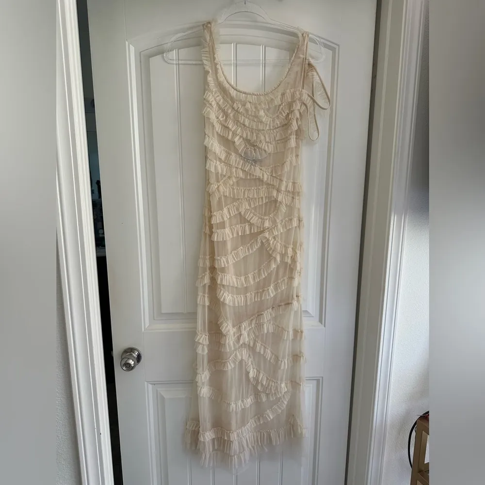 Urban Outfitters Beige Tan Asymmetrical Ruched Gown - Image 2